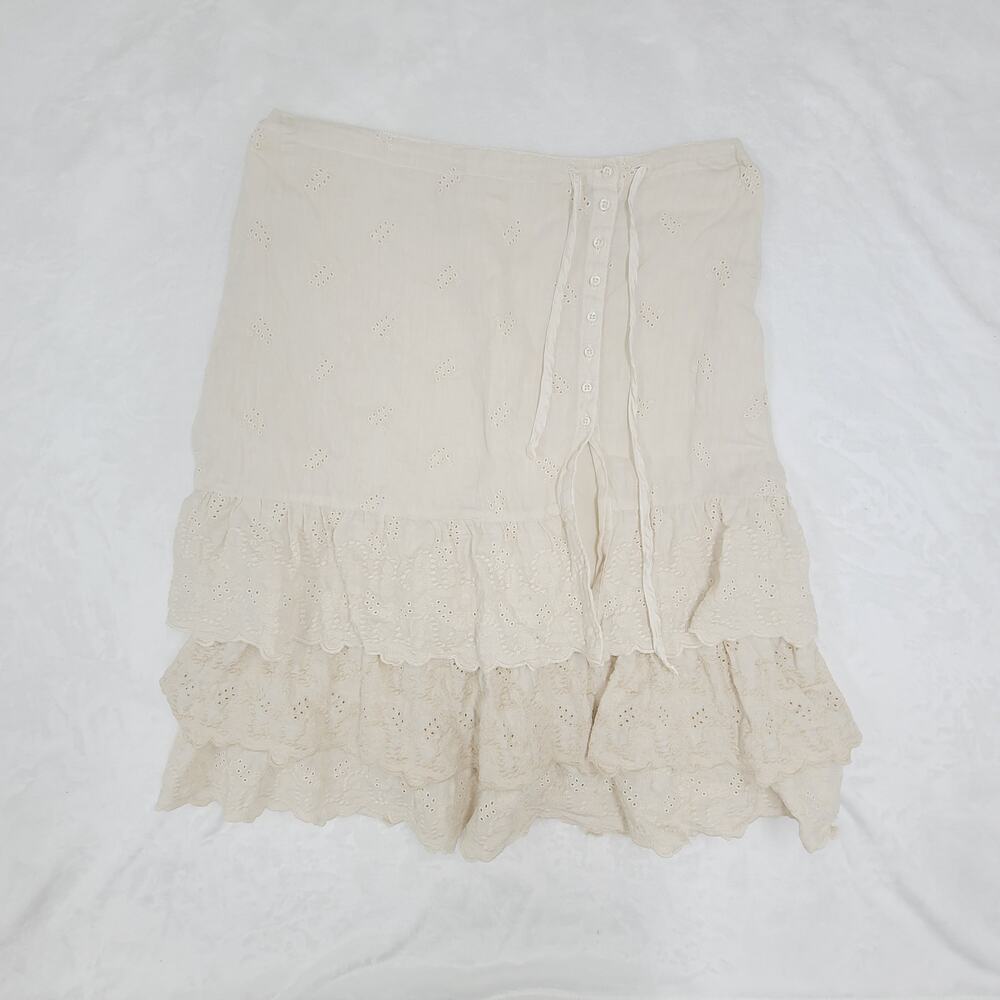 Vintage Eyelet Cotton Skirt Italy 42 Cream Lace Cottagecore Romantic Boho - Picture 16 of 16
